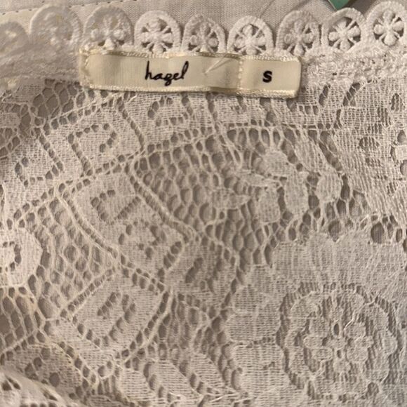 Stitch Fix S hazel White Daiana Lace Crochet Overlay Sleeves Peplum Blouse Cami - Picture 11 of 13